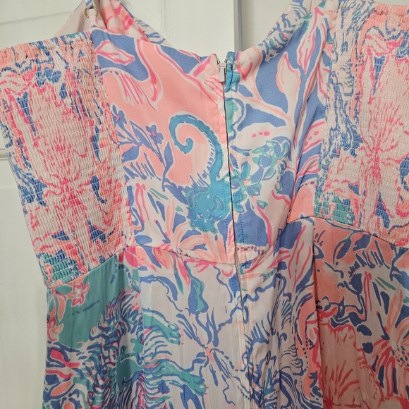 Lilly Pulitzer Bente Jumpsuit maxi blue Peri Viva La Lilly Pink Sz 8 Romper - Picture 12 of 14